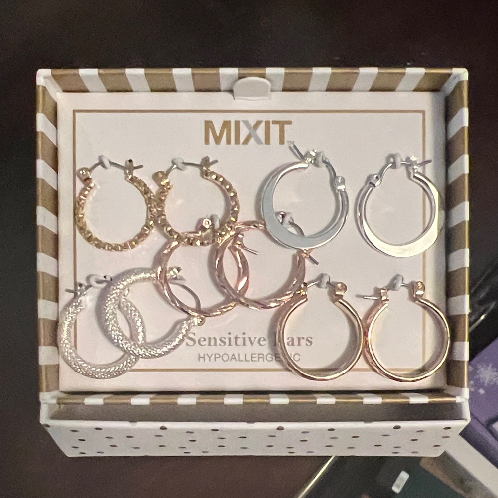 Mixit Gold, Silver, and Rose Hoop Earrings Set